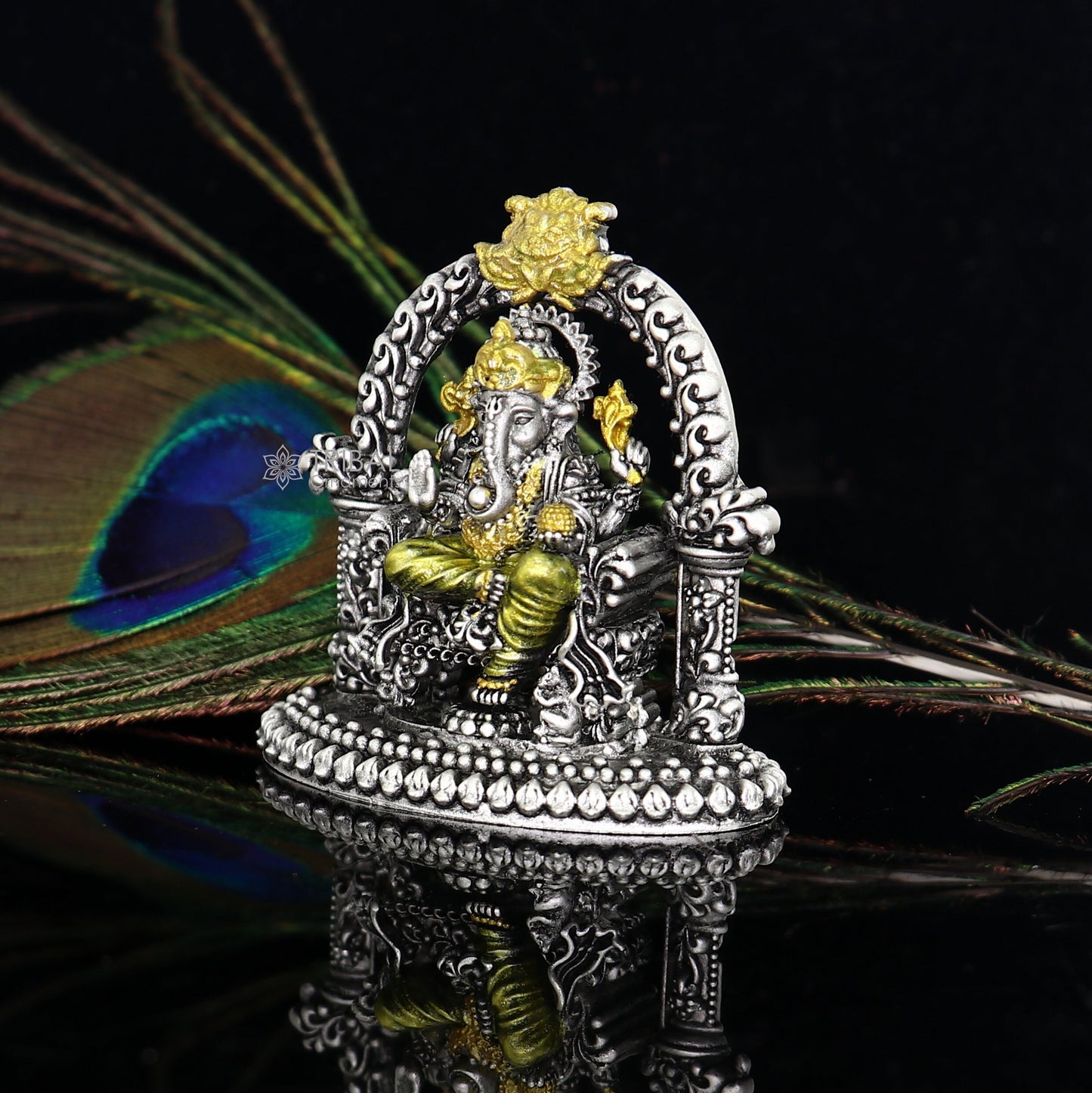 2.0" Small Divine 925 Sterling silver Lord Ganesh Idol, Pooja Articles, Silver Idols Ganesha statue sculpture Diwali puja figurine art676 - TRIBAL ORNAMENTS