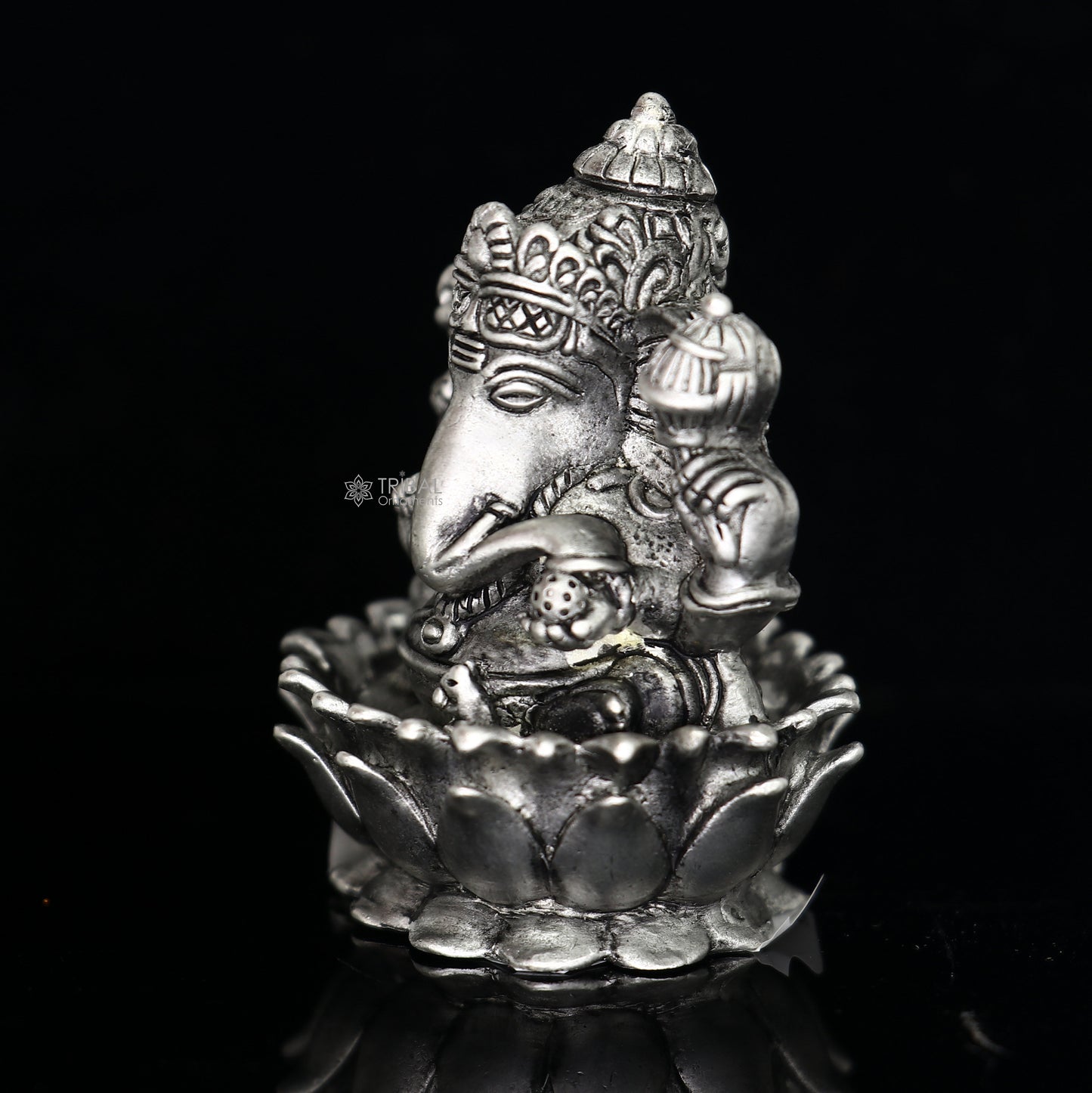 2" 925 Sterling silver handmade Hindu God Idol Ganesha statue, puja article figurine, home decor Diwali puja Divine silver article art681 - TRIBAL ORNAMENTS