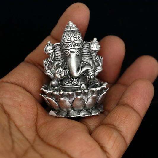 2"  925 Sterling silver handmade Hindu God Idol Ganesha statue, puja article figurine, home decor Diwali puja Divine silver article art681 - TRIBAL ORNAMENTS