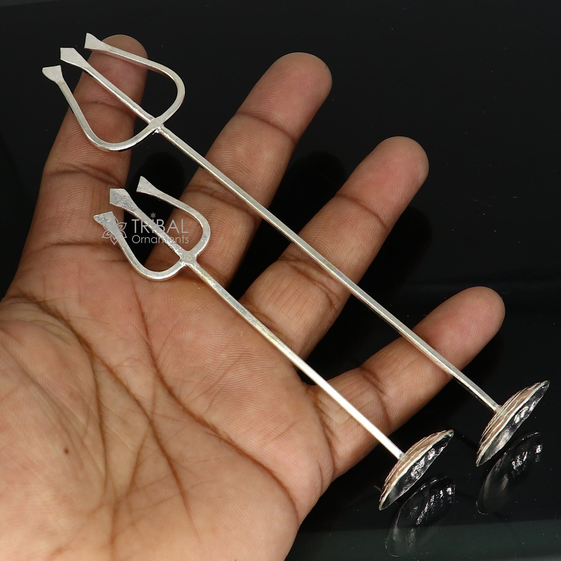Divine Lord shiva Trident, Solid sterling silver Trishul puja article utensils, goddess trishul trident , god accessories  from india su1192 - TRIBAL ORNAMENTS