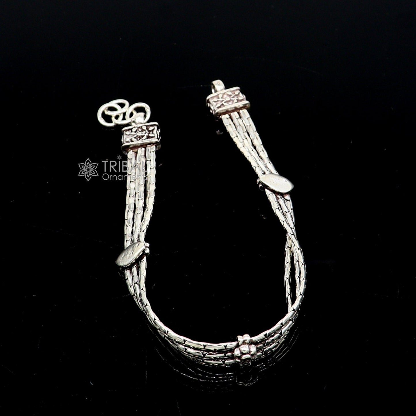 Vintage designer 925 sterling silver handmade 3 line chain 8.5 inches customized bracelet, Amazing oxidized personalized gift sbr698 - TRIBAL ORNAMENTS