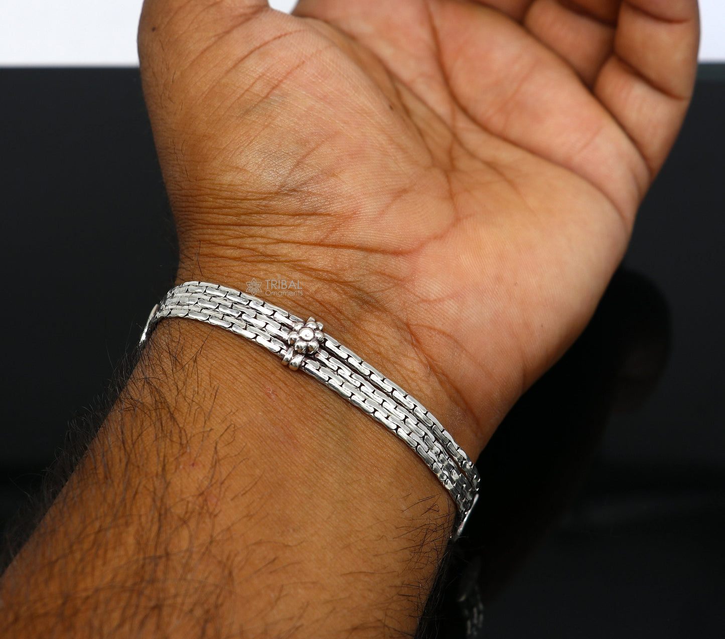 Vintage designer 925 sterling silver handmade 3 line chain 8.5 inches customized bracelet, Amazing oxidized personalized gift sbr698 - TRIBAL ORNAMENTS