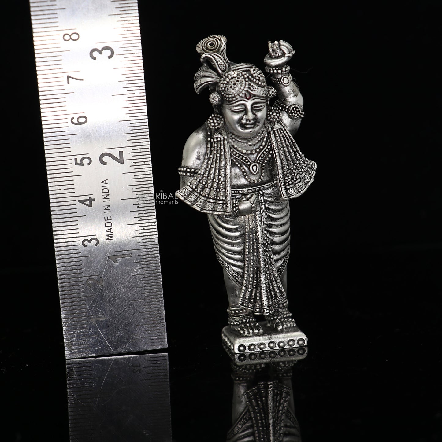925 Sterling silver handmade design divine Idol Krishna Govardhan statue figurine, puja articles decorative gift diwali puja art693 - TRIBAL ORNAMENTS