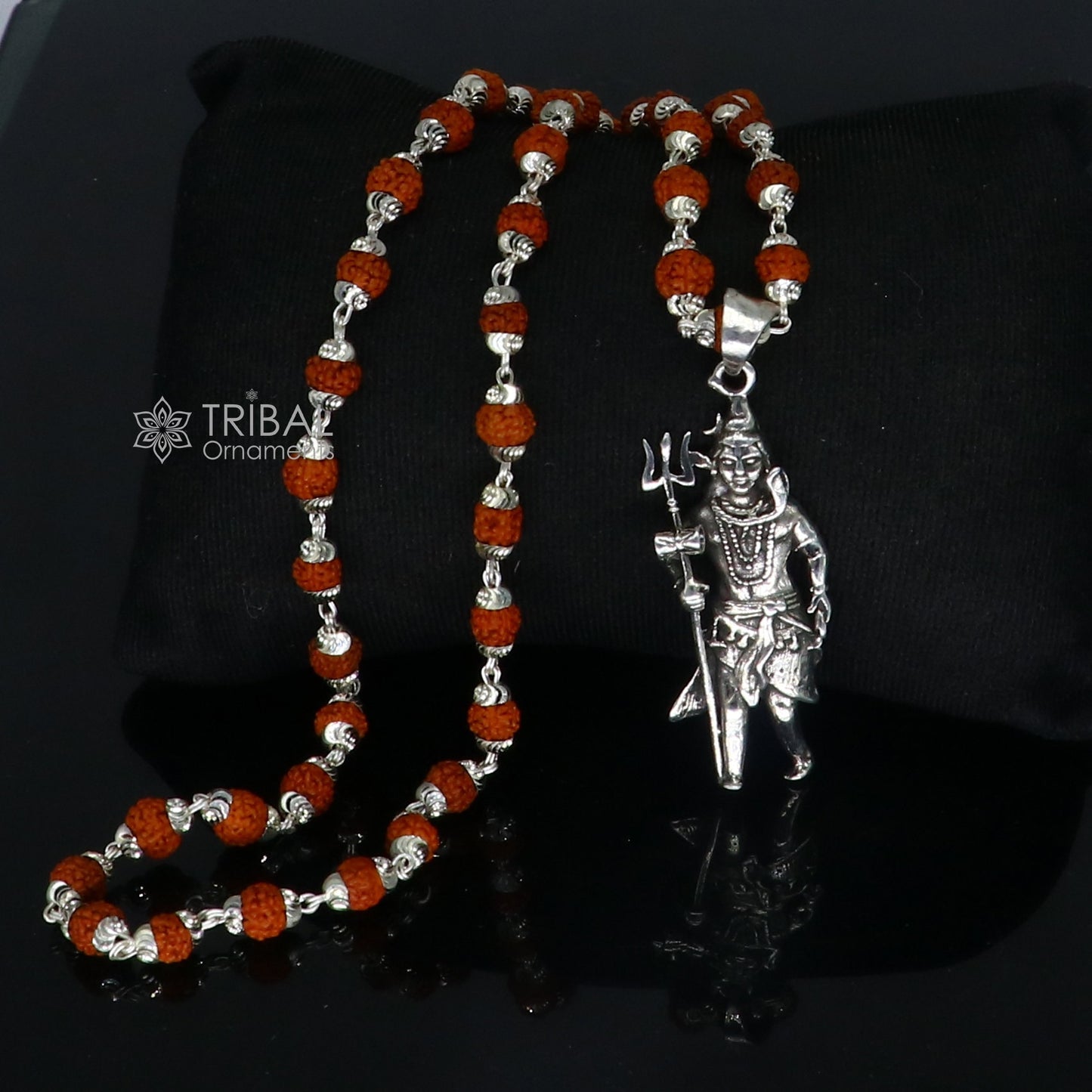 925 sterling silver handmade Divine Lord shiva with trident pendant & Rudraksha chain, holy pendant protect from negative energy nsp756 - TRIBAL ORNAMENTS