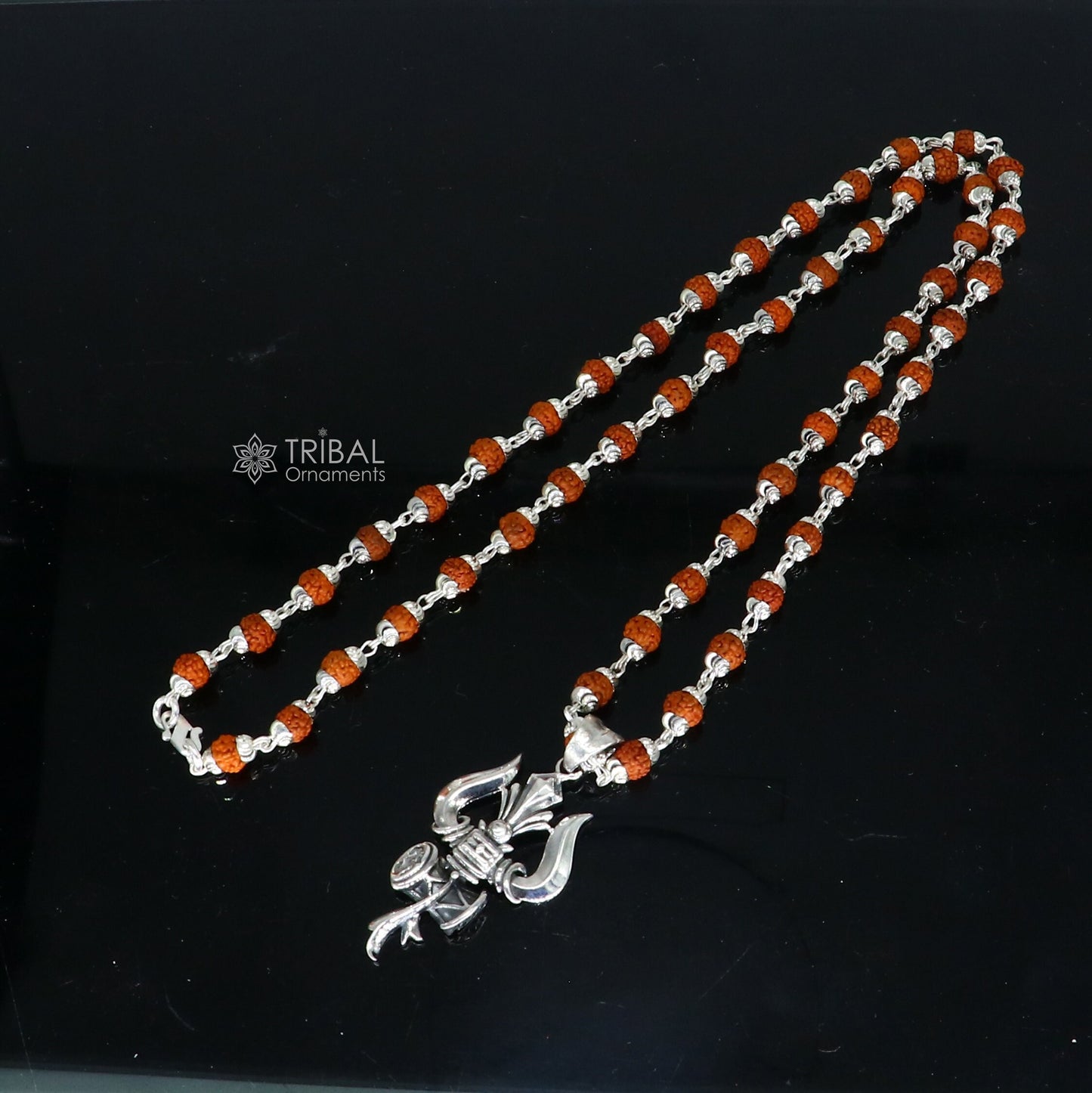 925 sterling silver handmade Divine Lord shiva trident pendant & Rudraksha chain, holy pendant protect from negative energy nsp757 - TRIBAL ORNAMENTS