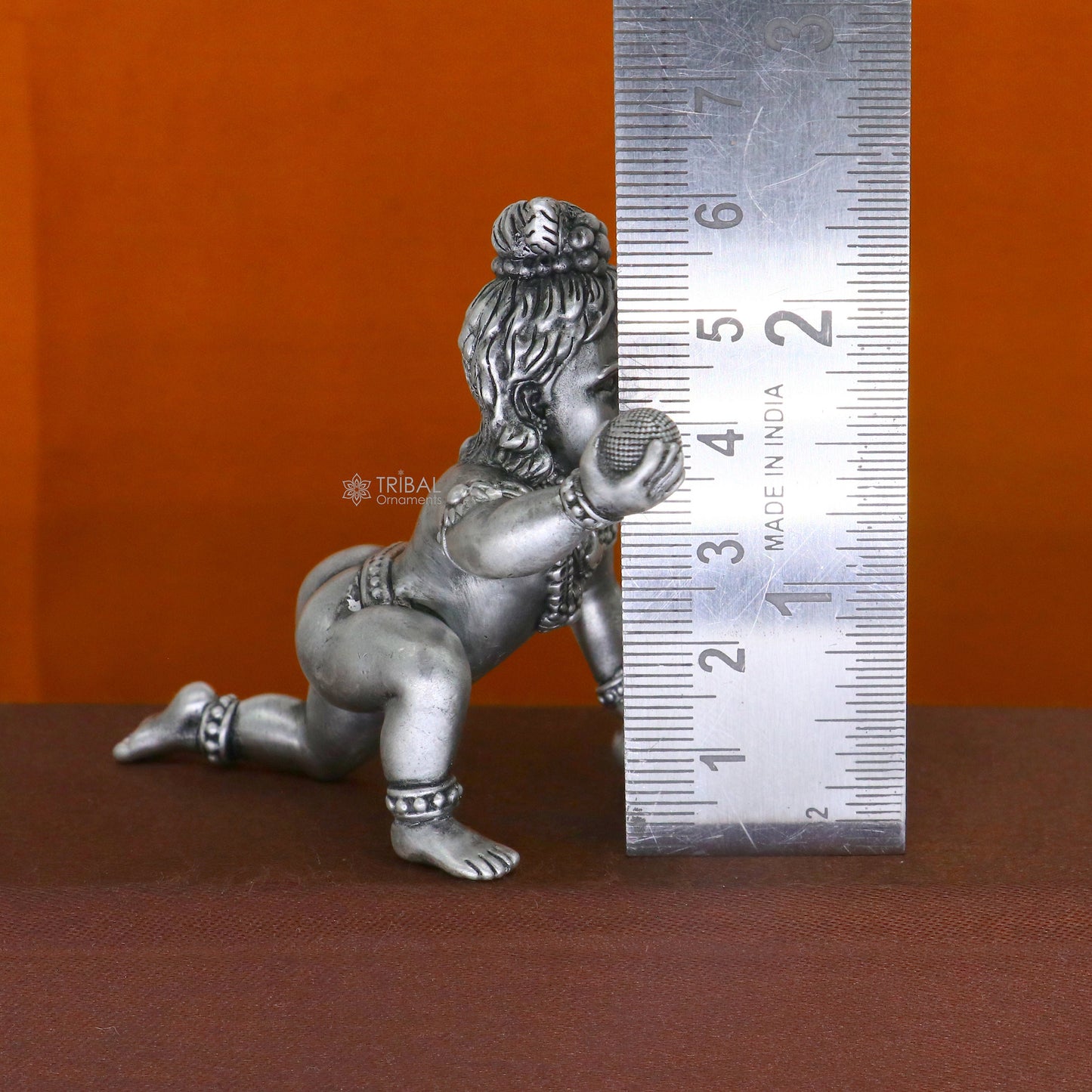 925 Sterling silver Idol Krishna Bal Gopal crawling Krishna statue figurine, silver baby Krishna laddu Gopal sculpture article art698 - TRIBAL ORNAMENTS