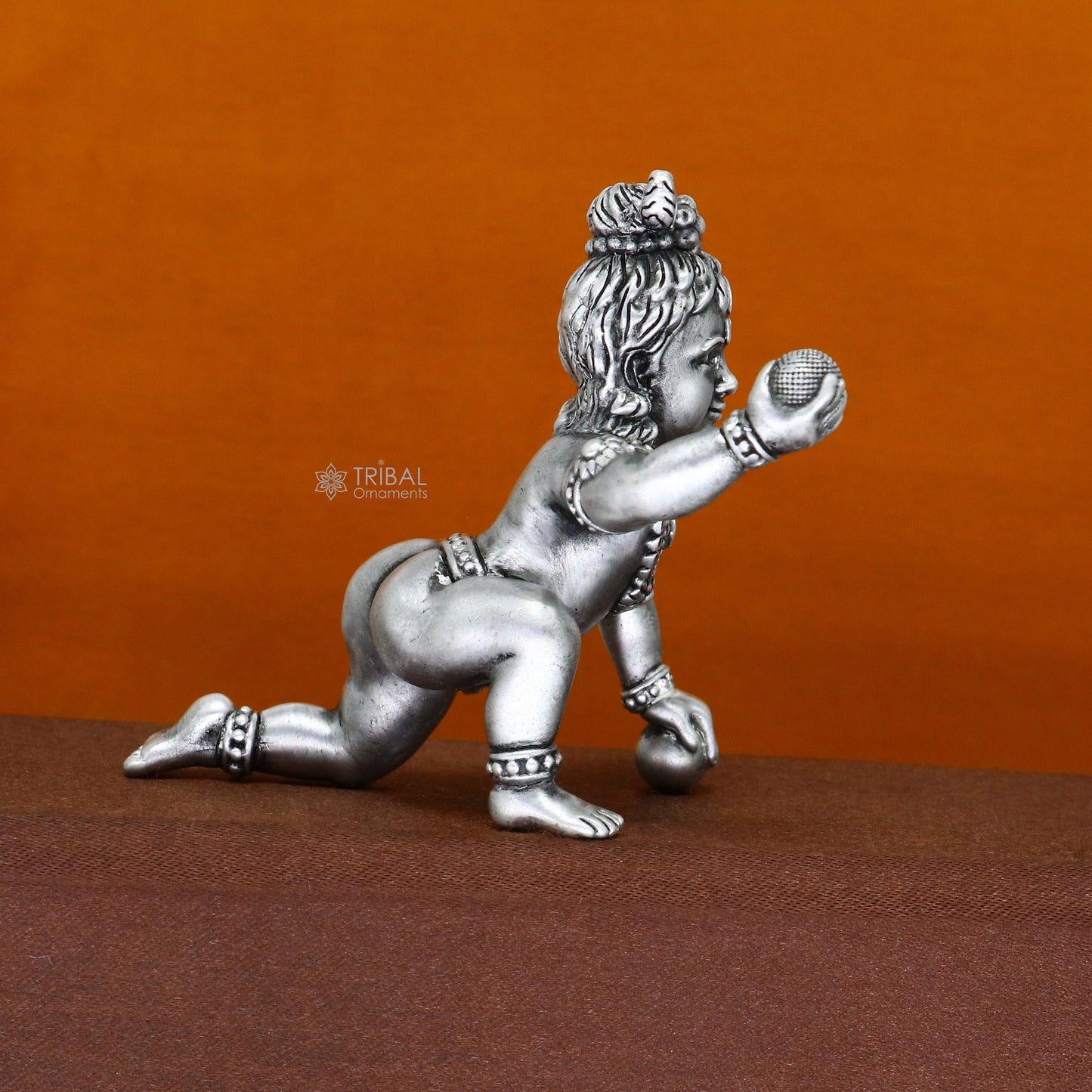 925 Sterling silver Idol Krishna Bal Gopal crawling Krishna statue figurine, silver baby Krishna laddu Gopal sculpture article art698 - TRIBAL ORNAMENTS