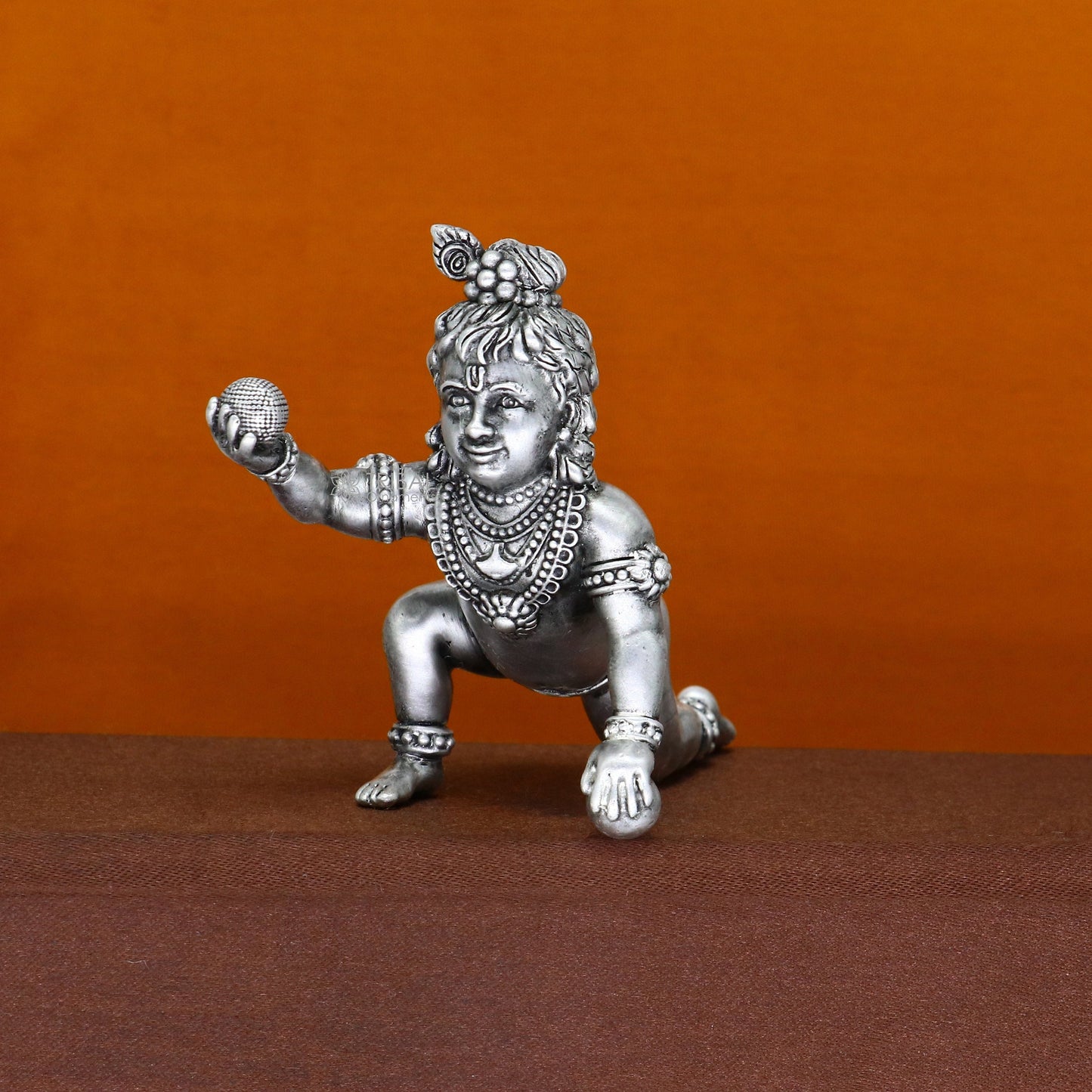 925 Sterling silver Idol Krishna Bal Gopal crawling Krishna statue figurine, silver baby Krishna laddu Gopal sculpture article art698 - TRIBAL ORNAMENTS