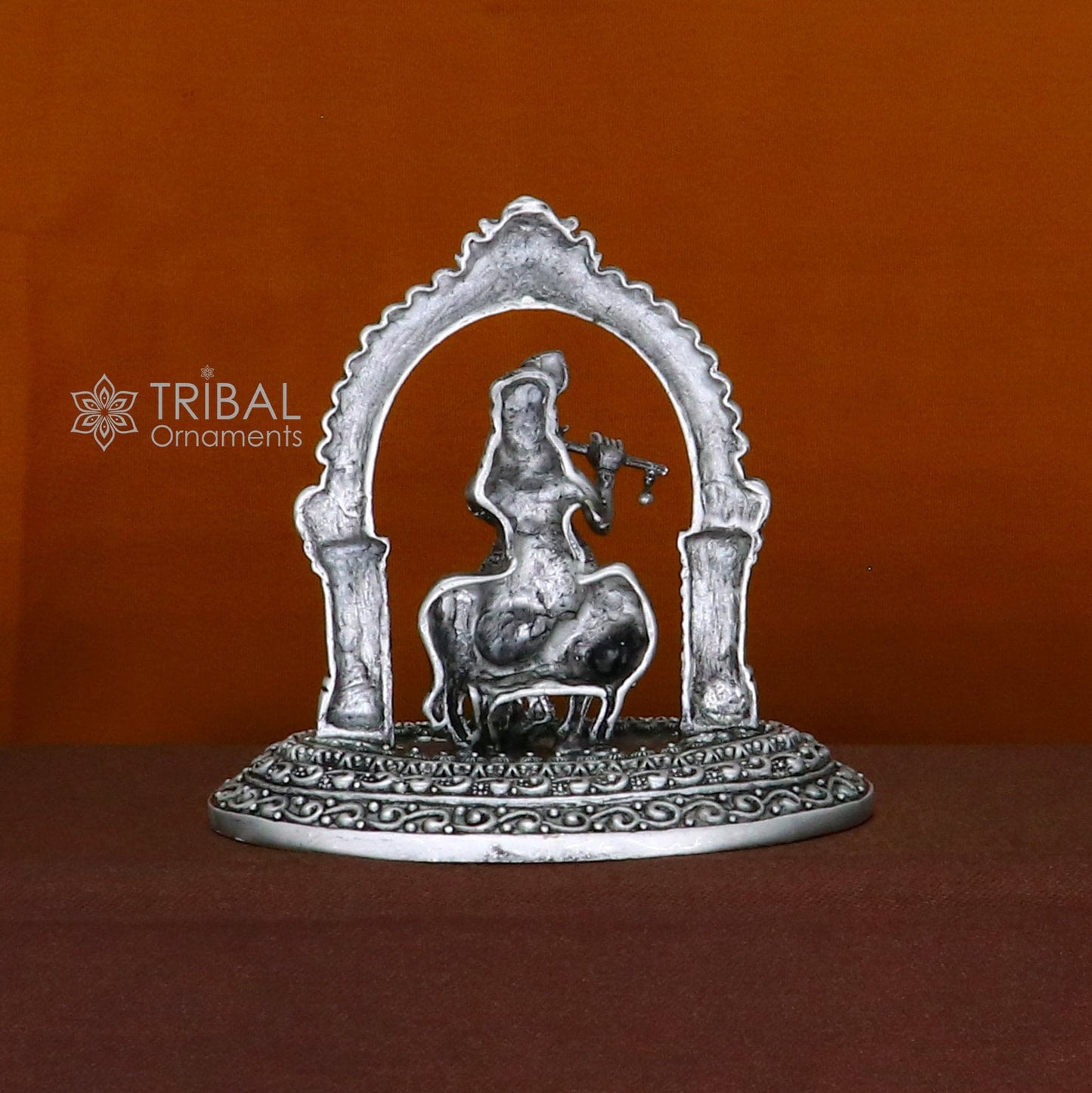925 sterling silver Exclusive divine Hindu idol Krishna with cow Pendant, amazing design stunning figurine gifting puja articles art701 - TRIBAL ORNAMENTS