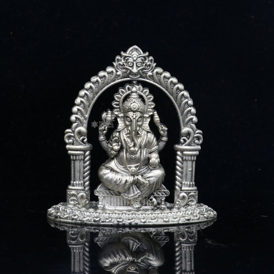 2" 925 Sterling silver handmade Hindu God Idol Ganesha statue, puja article figurine, home decor Diwali puja Divine silver article art704 - TRIBAL ORNAMENTS