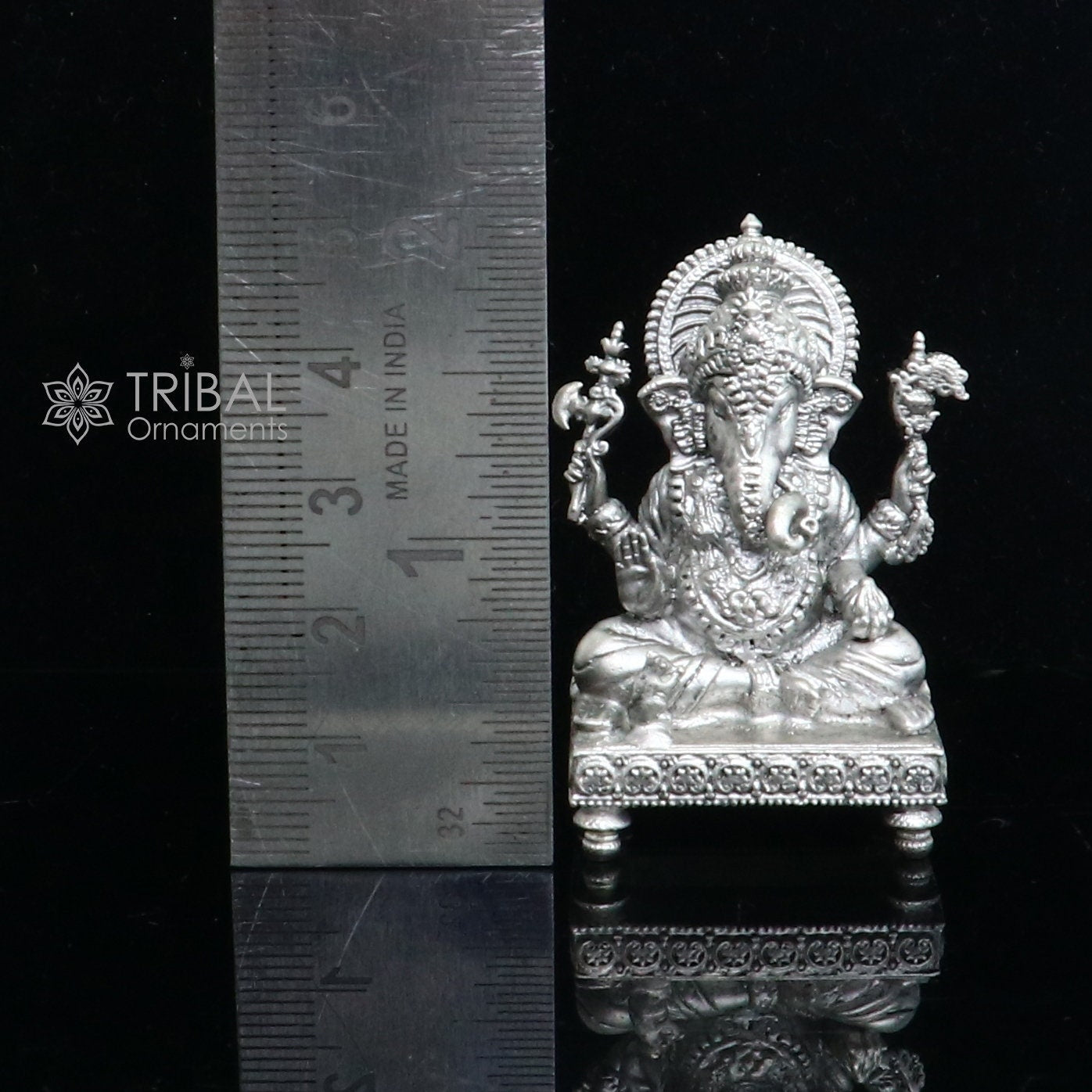 2" 925 Sterling silver handmade God Ganesha statue, puja article figurine, Diwali puja Divine silver article of prosperity and wealth art708 - TRIBAL ORNAMENTS