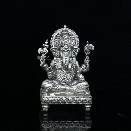 2" 925 Sterling silver handmade God Ganesha statue, puja article figurine, Diwali puja Divine silver article of prosperity and wealth art708 - TRIBAL ORNAMENTS