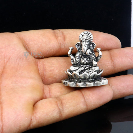1.5" 925 Sterling silver lord Ganesha Kamlasan statue puja article figurine, Diwali puja Divine silver article of prosperity& wealth art714 - TRIBAL ORNAMENTS