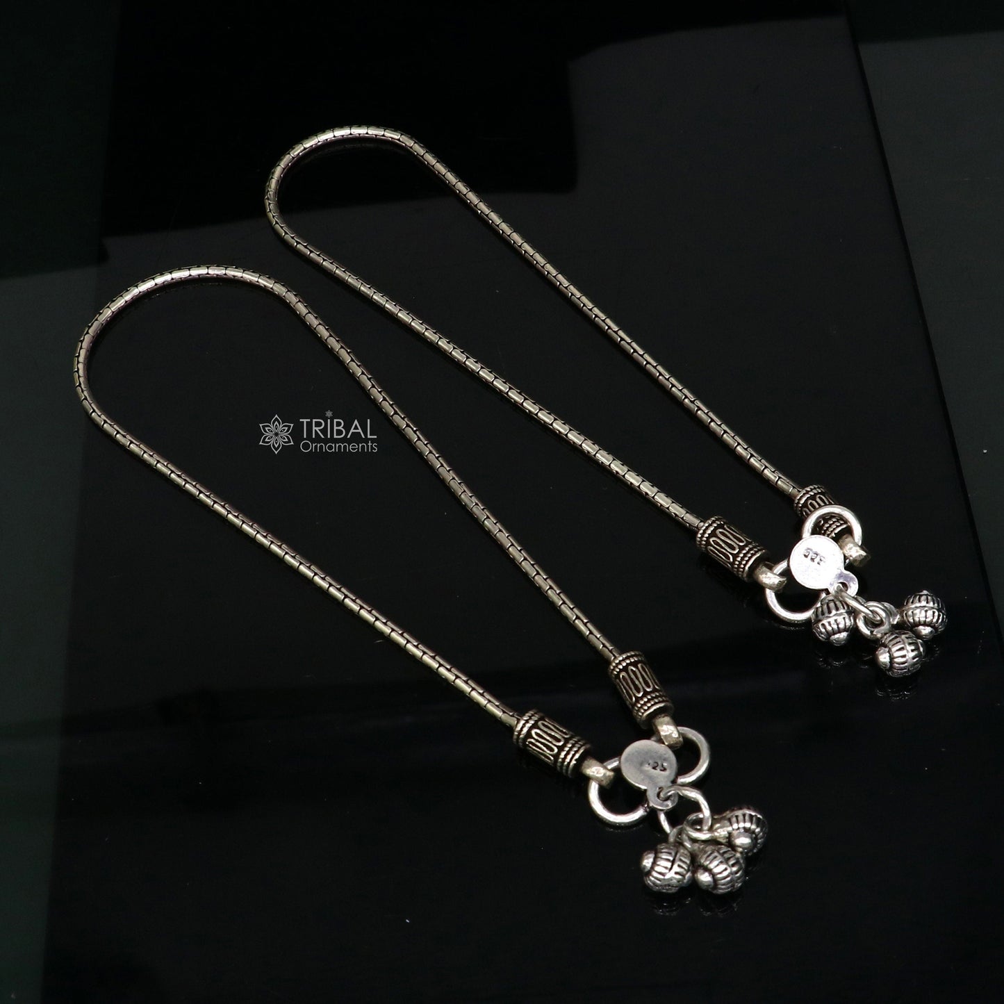 10.5" Vintage style plain chain anklet 925 sterling silver ankle bracelet, silver feet bracelet amazing belly dance jewelry ank593 - TRIBAL ORNAMENTS