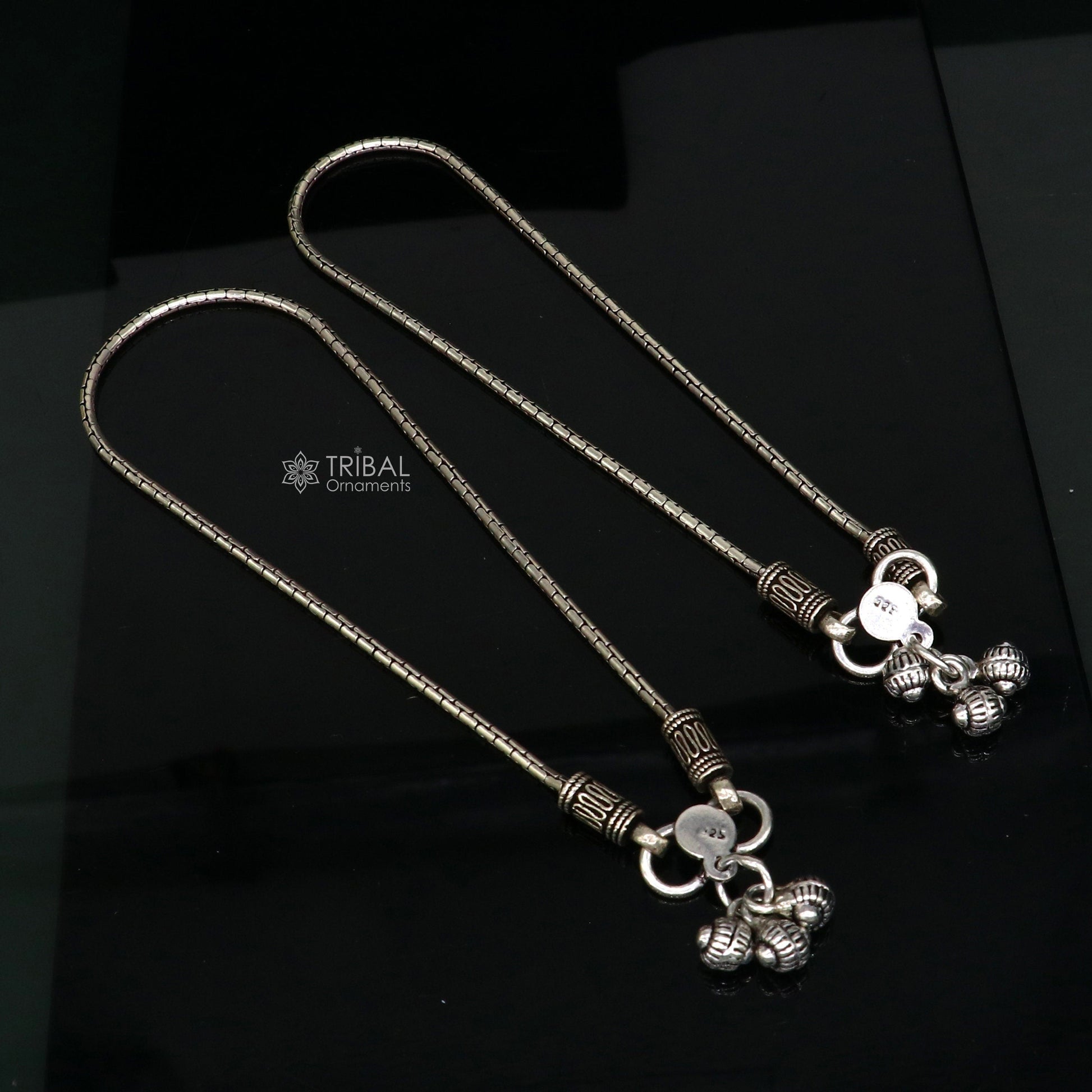 10.5" Vintage style plain chain anklet 925 sterling silver ankle bracelet, silver feet bracelet amazing belly dance jewelry ank593 - TRIBAL ORNAMENTS
