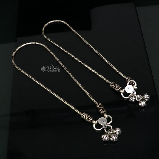 10.5" Vintage style plain chain anklet 925 sterling silver ankle bracelet, silver feet bracelet amazing belly dance jewelry ank593 - TRIBAL ORNAMENTS