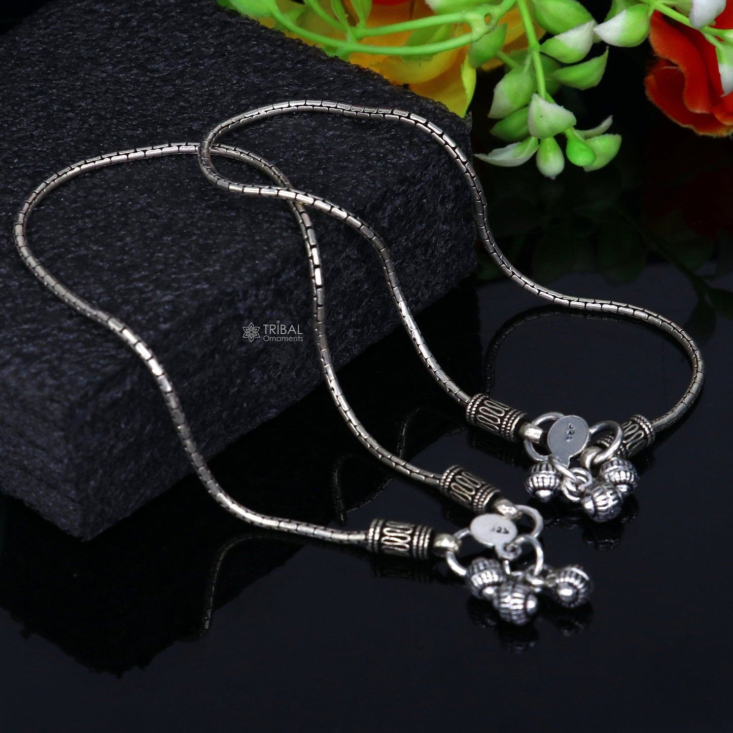 10.5" Vintage style plain chain anklet 925 sterling silver ankle bracelet, silver feet bracelet amazing belly dance jewelry ank593 - TRIBAL ORNAMENTS