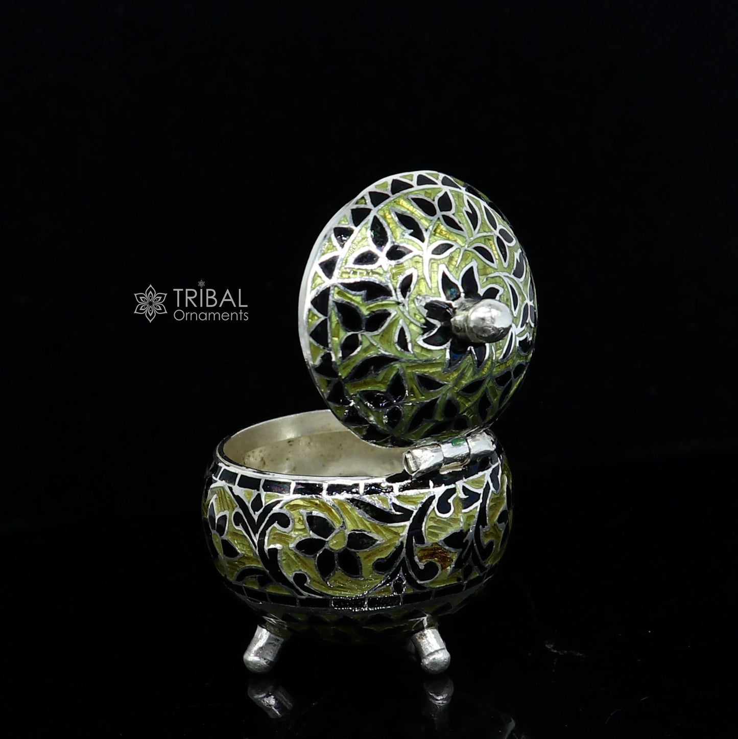 Exclusive enamel work 925 Sterling silver handmade trinket box, Silver container box, casket Sindoor box, enamel work gifting box stb837 - TRIBAL ORNAMENTS