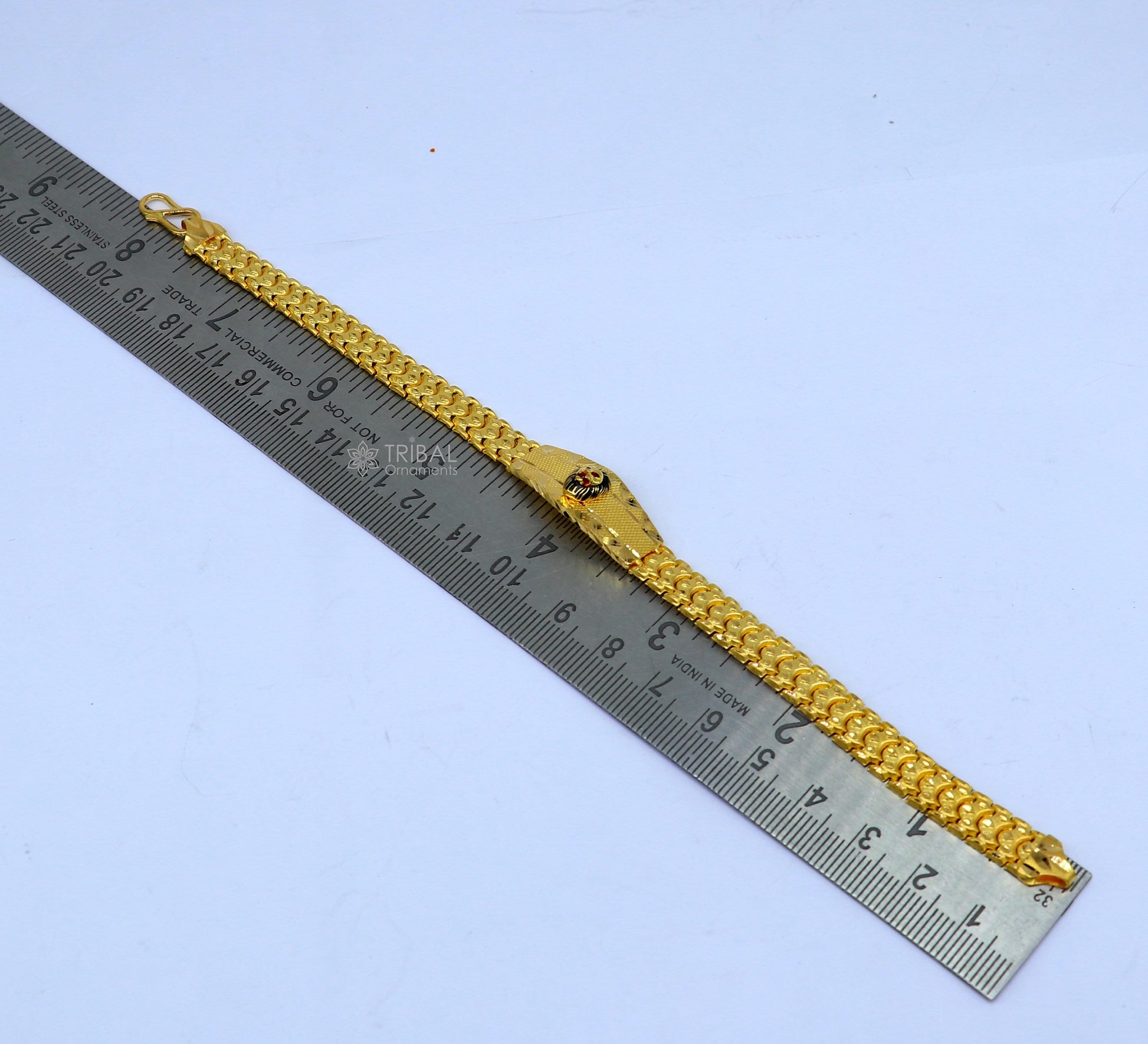 22kt yellow gold handmade unique chain lion bracelet unisex 91.6% gold purity stylish fancy bracelet jewelry best men's gifting gbr78 - TRIBAL ORNAMENTS