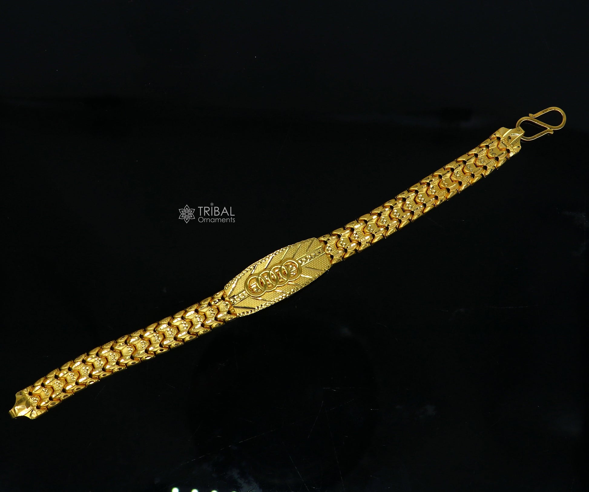 22kt yellow gold handmade unique chain AUDI bracelet unisex 91.6% gold purity stylish fancy bracelet jewelry best men's gifting gbr79 - TRIBAL ORNAMENTS