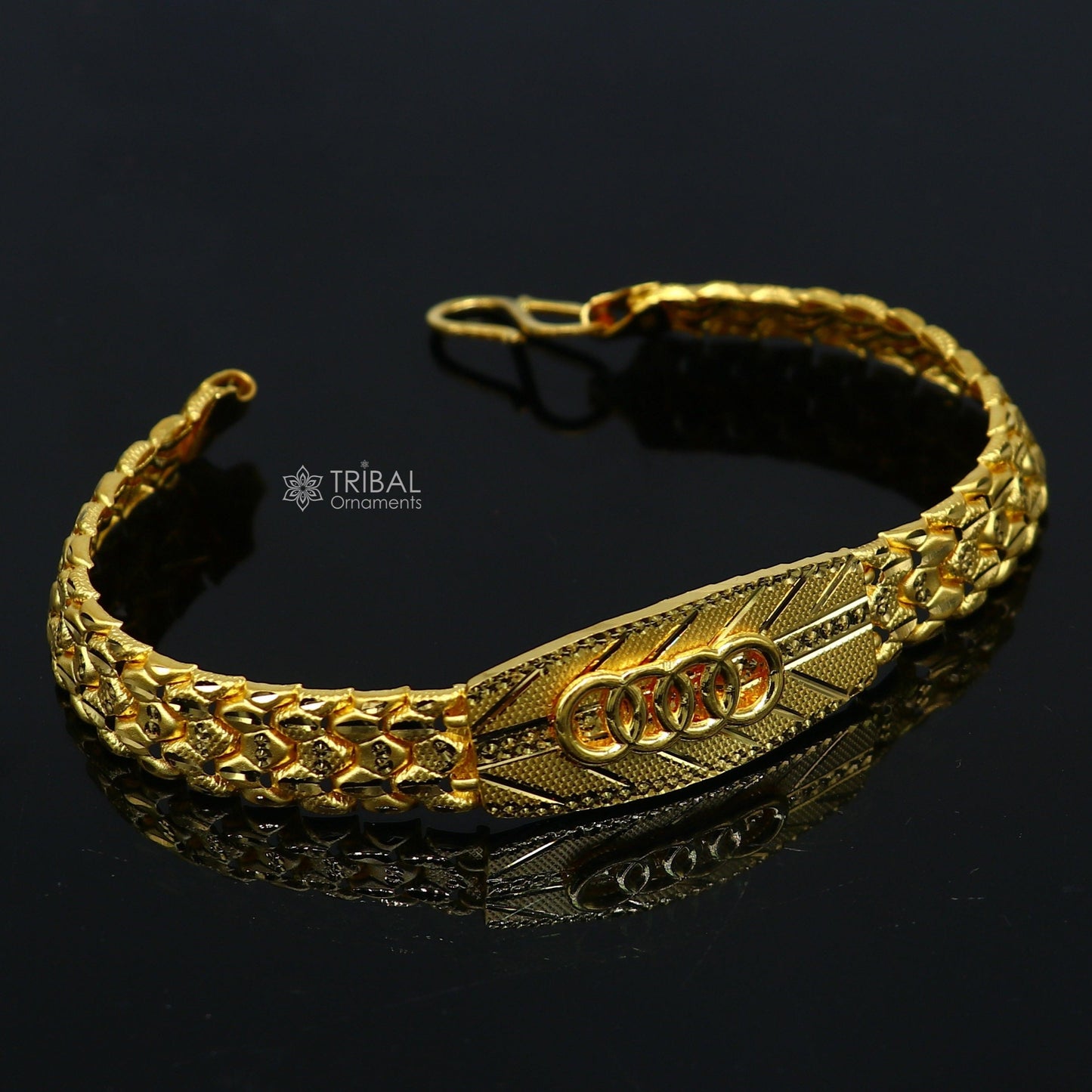 22kt yellow gold handmade unique chain AUDI bracelet unisex 91.6% gold purity stylish fancy bracelet jewelry best men's gifting gbr79 - TRIBAL ORNAMENTS