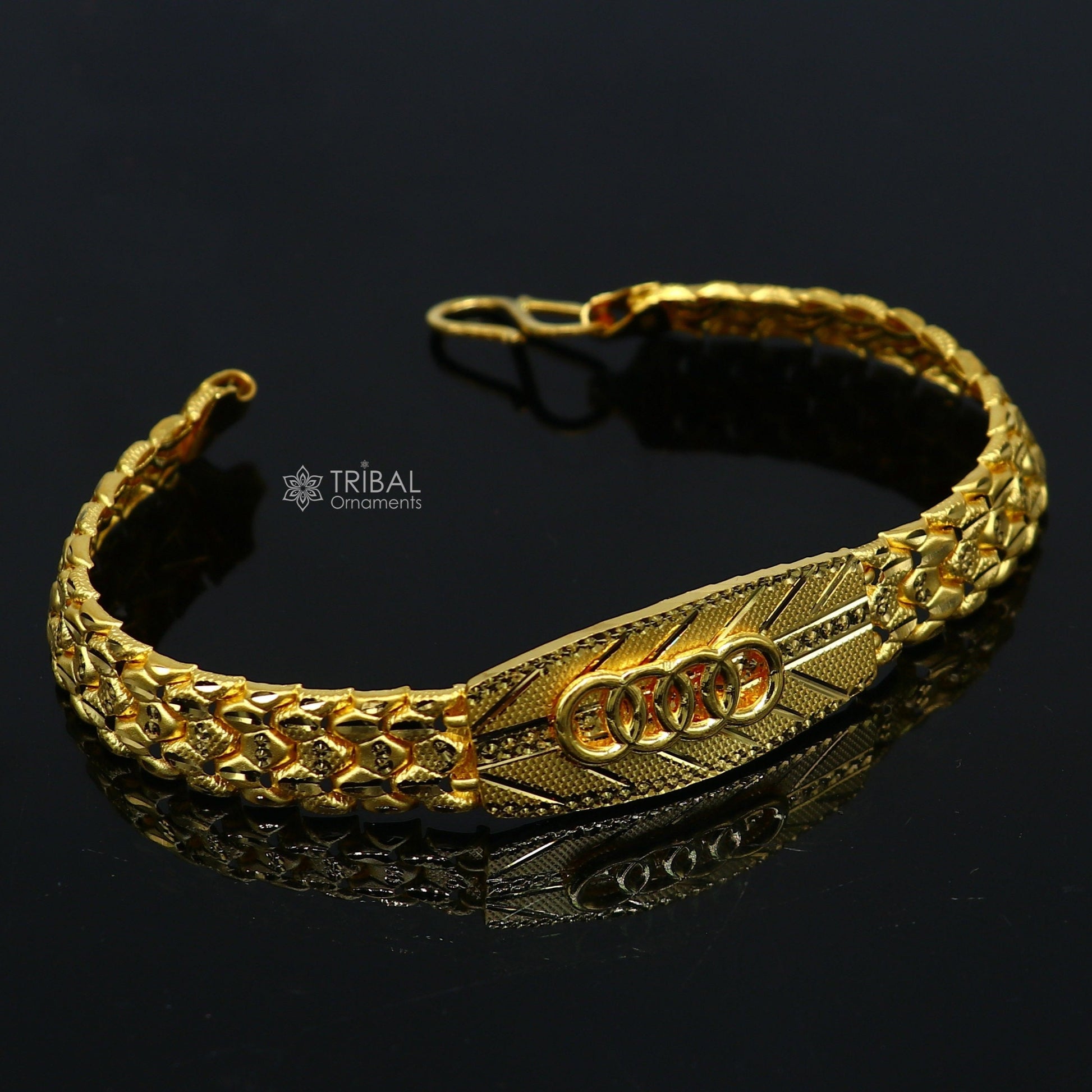 22kt yellow gold handmade unique chain AUDI bracelet unisex 91.6% gold purity stylish fancy bracelet jewelry best men's gifting gbr79 - TRIBAL ORNAMENTS