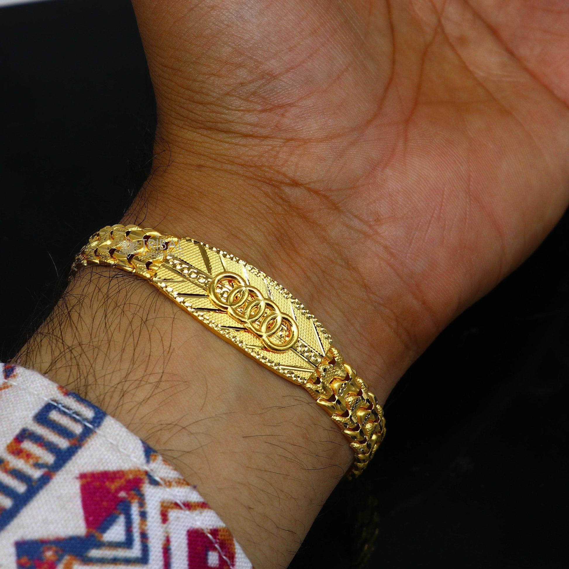22kt yellow gold handmade unique chain AUDI bracelet unisex 91.6% gold purity stylish fancy bracelet jewelry best men's gifting gbr79 - TRIBAL ORNAMENTS