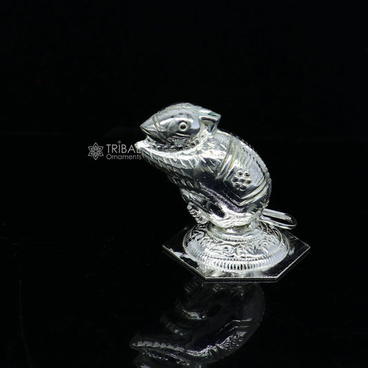 Lord Ganesha Vahan Mushak maharaj 925 sterling silver handmade small article for puja, best gift for lord Ganesha, divine statue su1189 - TRIBAL ORNAMENTS