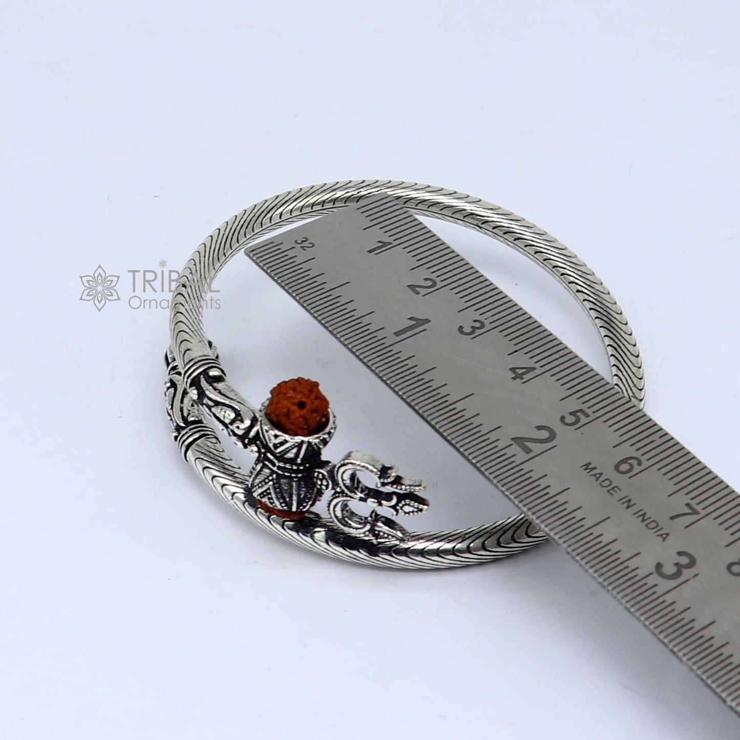 925 sterling silver gorgeous Lord shiva trident trishool kada bangle bracelet with fabulous natural rudraksha antique jewelry nsk771 - TRIBAL ORNAMENTS