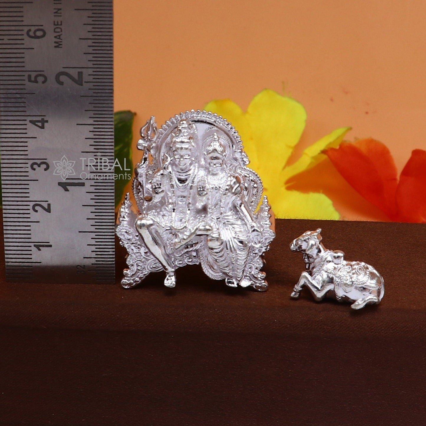 925 Sterling silver idols Lord Shiva and goddess Parwati maa and nandi divine statue figurine, puja articles best gift silver article art724 - TRIBAL ORNAMENTS