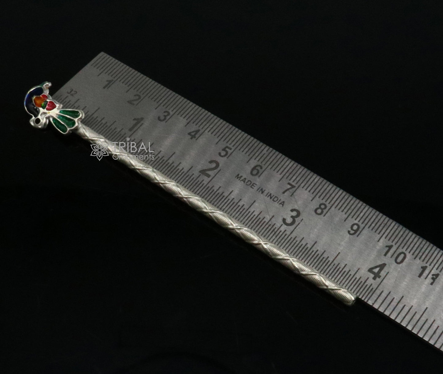 3.5"/4"/5" Flute divine 925 sterling silver handmade peacock design idol Krishna flute, silver bansuri, laddu Gopala flute su1197 - TRIBAL ORNAMENTS