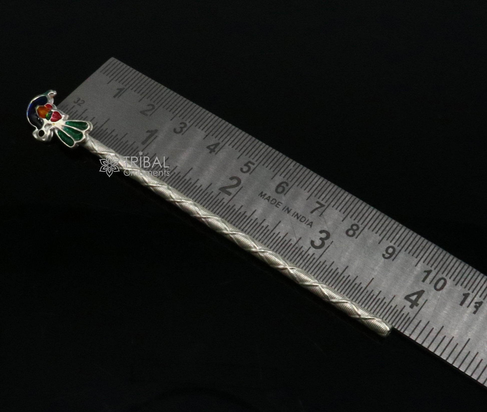 3.5"/4"/5" Flute divine 925 sterling silver handmade peacock design idol Krishna flute, silver bansuri, laddu Gopala flute su1197 - TRIBAL ORNAMENTS
