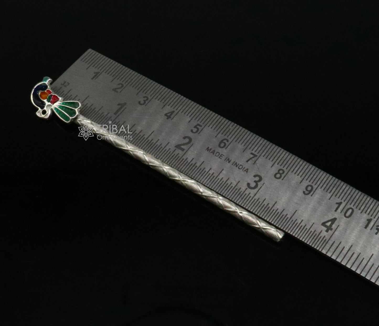 3.5"/4"/5" Flute divine 925 sterling silver handmade peacock design idol Krishna flute, silver bansuri, laddu Gopala flute su1197 - TRIBAL ORNAMENTS