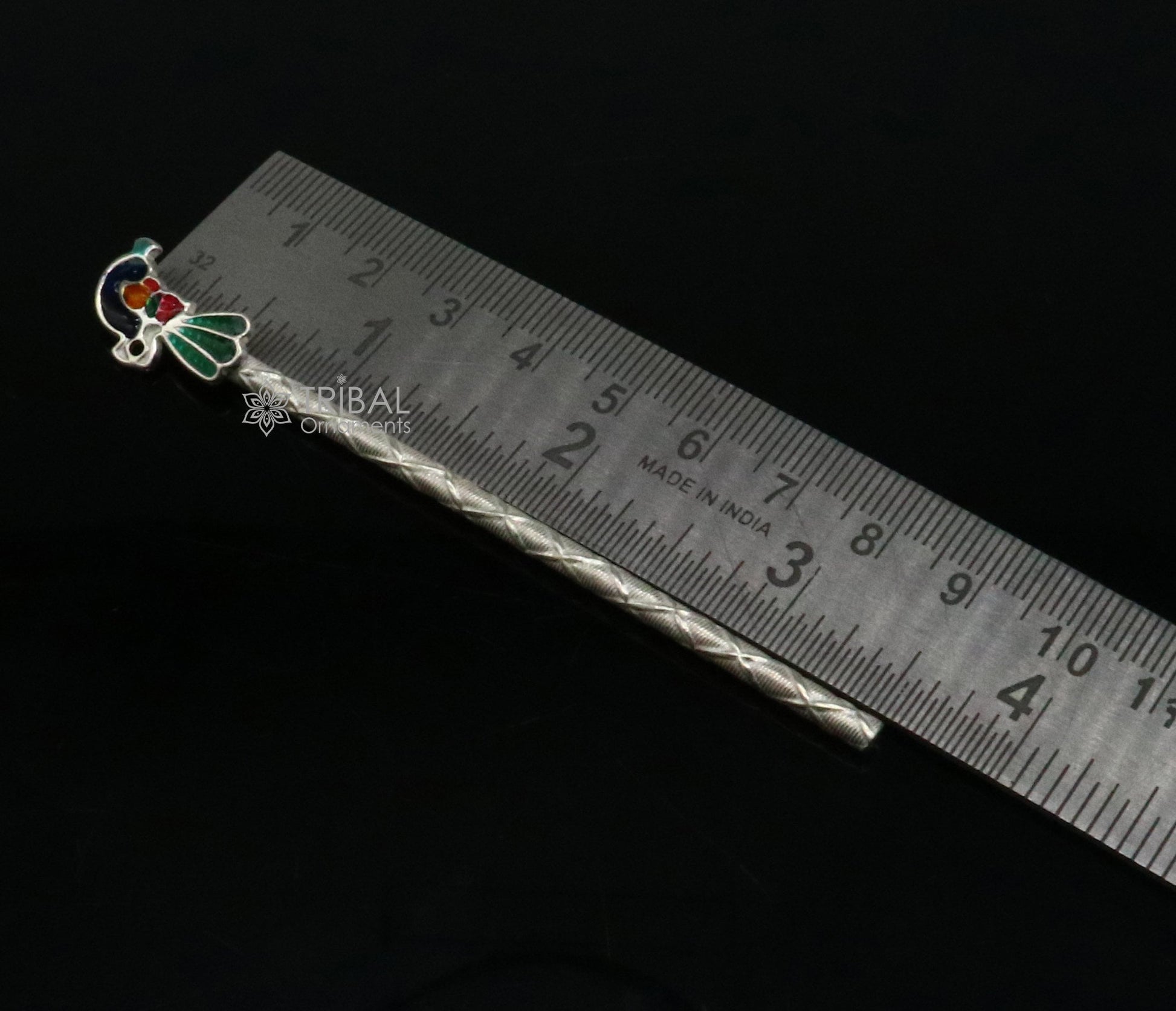 3.5"/4"/5" Flute divine 925 sterling silver handmade peacock design idol Krishna flute, silver bansuri, laddu Gopala flute su1197 - TRIBAL ORNAMENTS