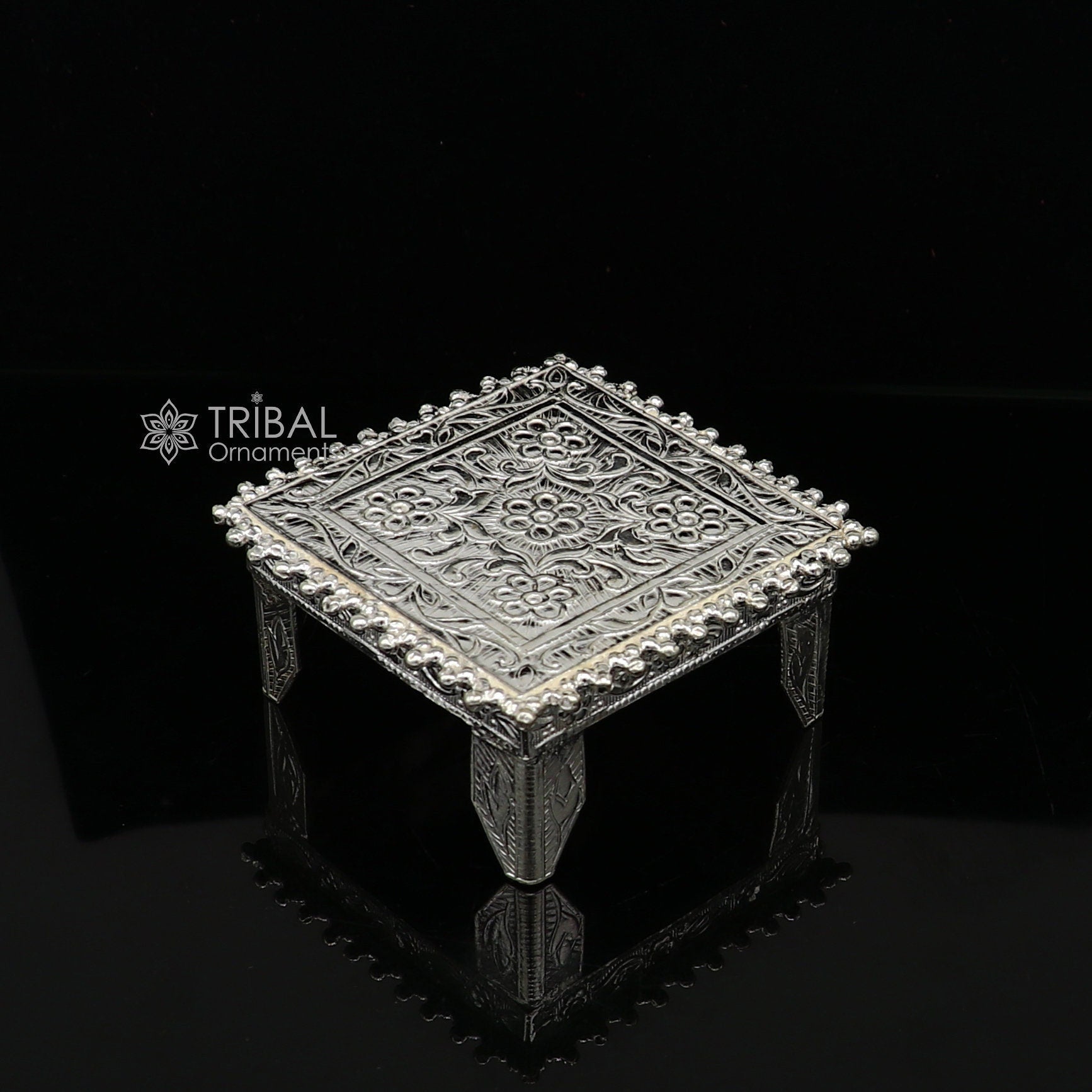 2" Vintage design Sterling silver handmade customize small square shape table/bazot/chouki, excellent home puja utensils temple art su1198 - TRIBAL ORNAMENTS