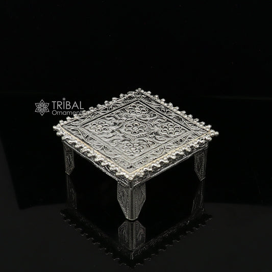 2" Vintage design Sterling silver handmade customize small square shape table/bazot/chouki, excellent home puja utensils temple art su1198 - TRIBAL ORNAMENTS