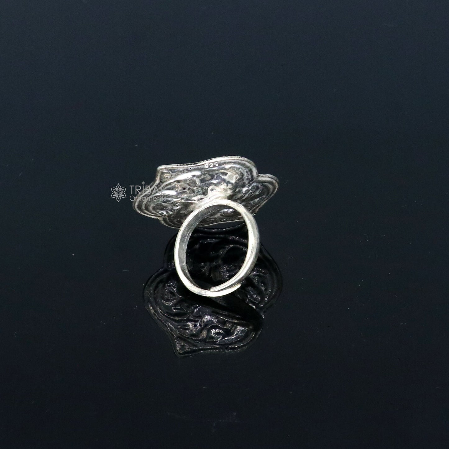 Traditional cultural flower design 925 sterling silver adjustable ring, best tribal ethnic jewelry for belly dance Navratri jewelry sr384 - TRIBAL ORNAMENTS