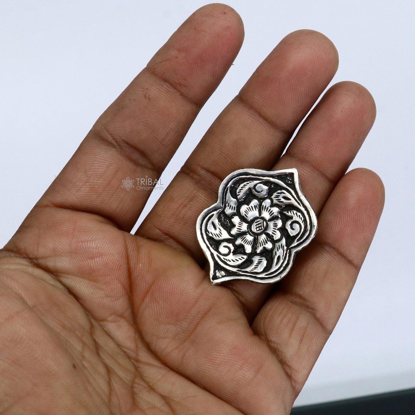 Traditional cultural flower design 925 sterling silver adjustable ring, best tribal ethnic jewelry for belly dance Navratri jewelry sr384 - TRIBAL ORNAMENTS