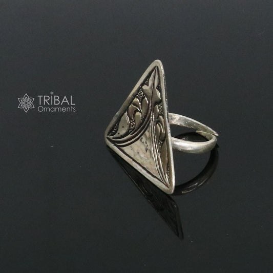 Triangle shape Traditional cultural design 925 sterling silver adjustable ring, best tribal ethnic jewelry Navratri dance jewelry sr388 - TRIBAL ORNAMENTS