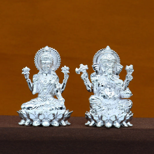 1.5" 925 Sterling silver Lakshmi and Ganesha statue, puja article figurine, Diwali puja brings joy, hope, and wealth to the owners art746 - TRIBAL ORNAMENTS