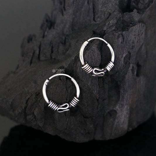 Amazing Cultural new fancy stylish small  925 sterling silver handmade hoops earrings bali ,pretty gifting bali tribal jewelry india s1217 - TRIBAL ORNAMENTS