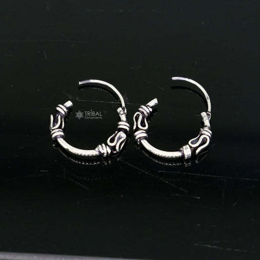 Unique Cultural new fancy stylish small  925 sterling silver handmade hoops earrings bali ,pretty gifting bali tribal jewelry india s1218 - TRIBAL ORNAMENTS