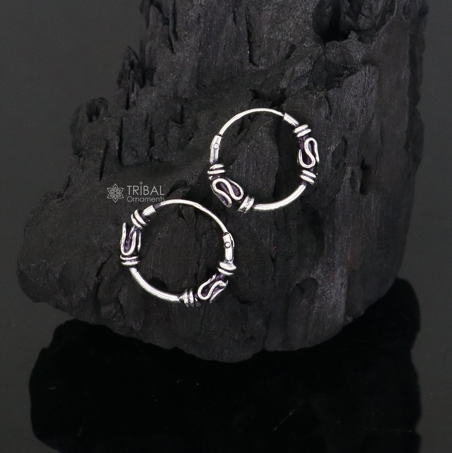 Unique Cultural new fancy stylish small 925 sterling silver handmade hoops earrings bali ,pretty gifting bali tribal jewelry india s1218 - TRIBAL ORNAMENTS