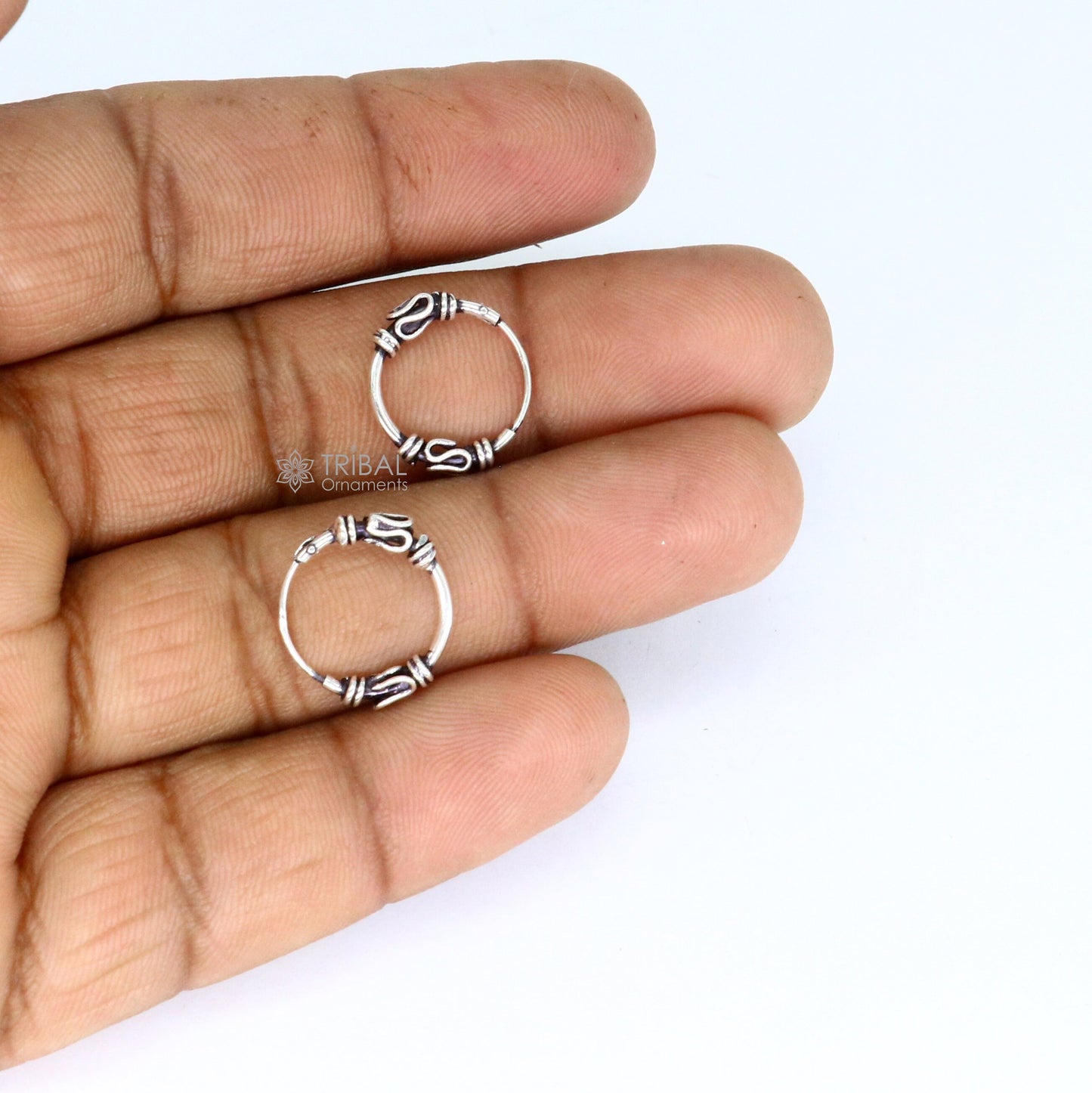 Unique Cultural new fancy stylish small 925 sterling silver handmade hoops earrings bali ,pretty gifting bali tribal jewelry india s1218 - TRIBAL ORNAMENTS