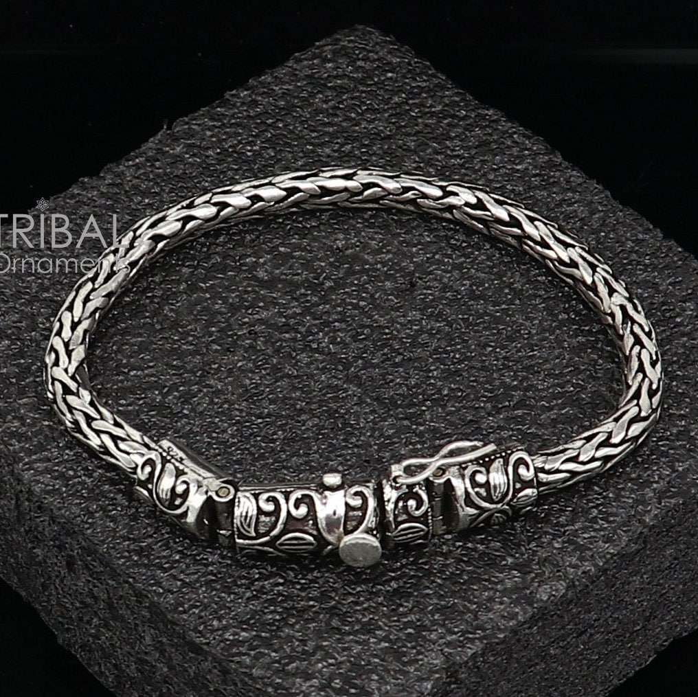 Silver Oxidized Twisted Rope Chain Bracelet - Christmas Gift for Him