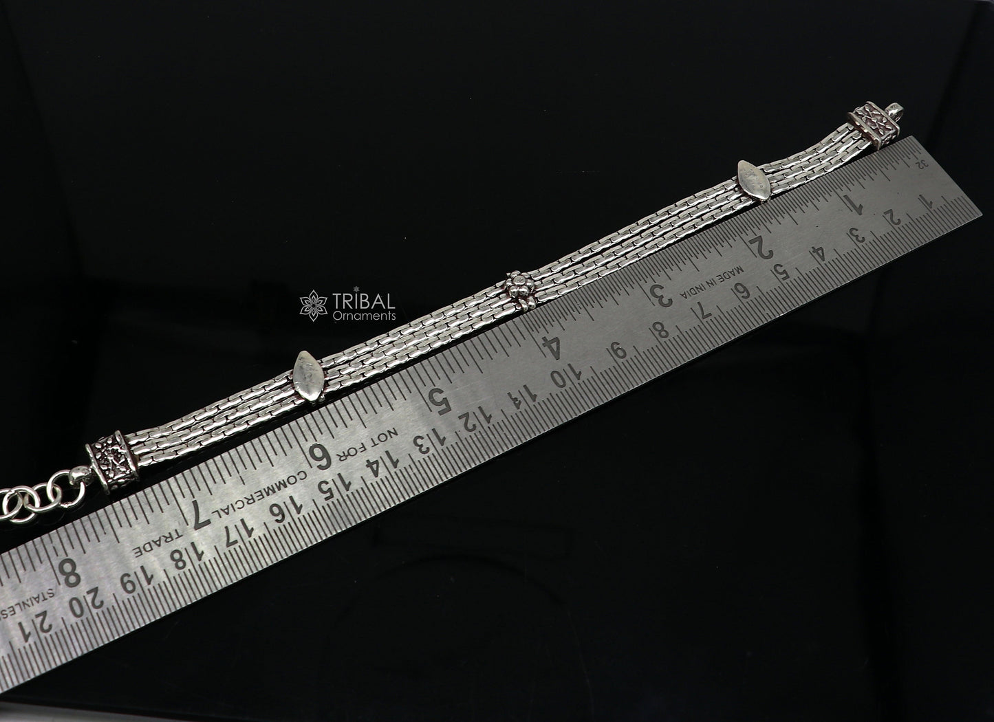 Vintage designer 925 sterling silver handmade 3 line chain 8.5 inches customized bracelet, Amazing oxidized personalized gift sbr698 - TRIBAL ORNAMENTS