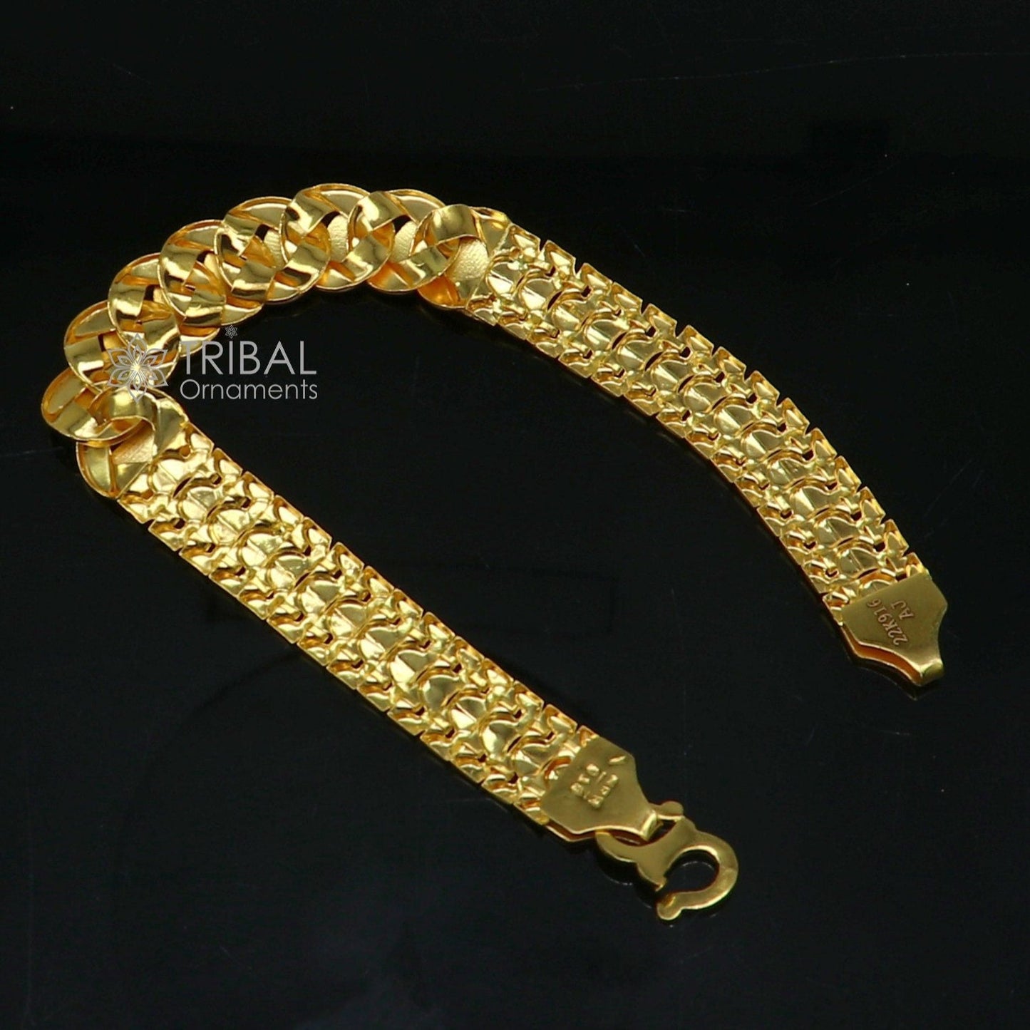 22 kt yellow gold handmade customized unique Fancy design stylish bracelet, best men's gifting for wedding functional jewelry gbr80 - TRIBAL ORNAMENTS