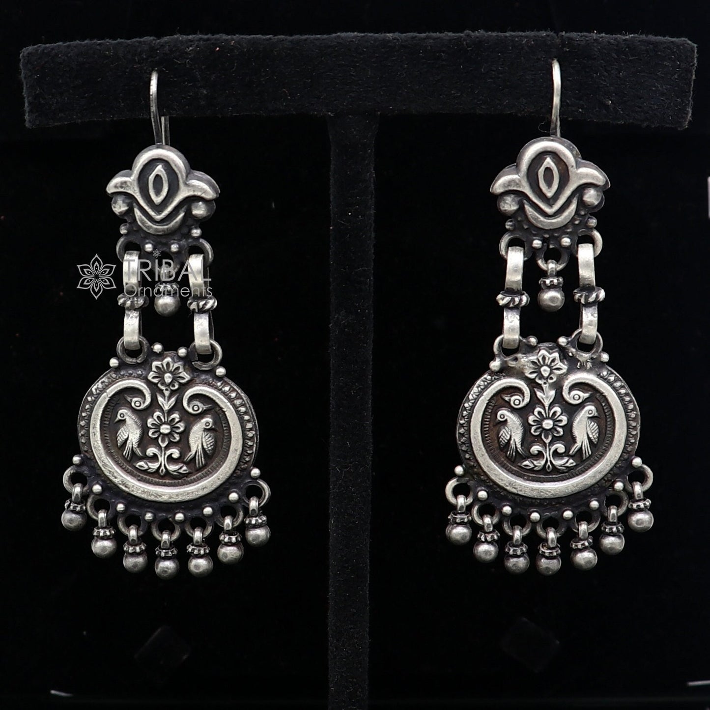 925 sterling silver gorgeous peacock design stud earring chandelier light weight fabulous silver ethnic earrings drop dangle s1229 - TRIBAL ORNAMENTS