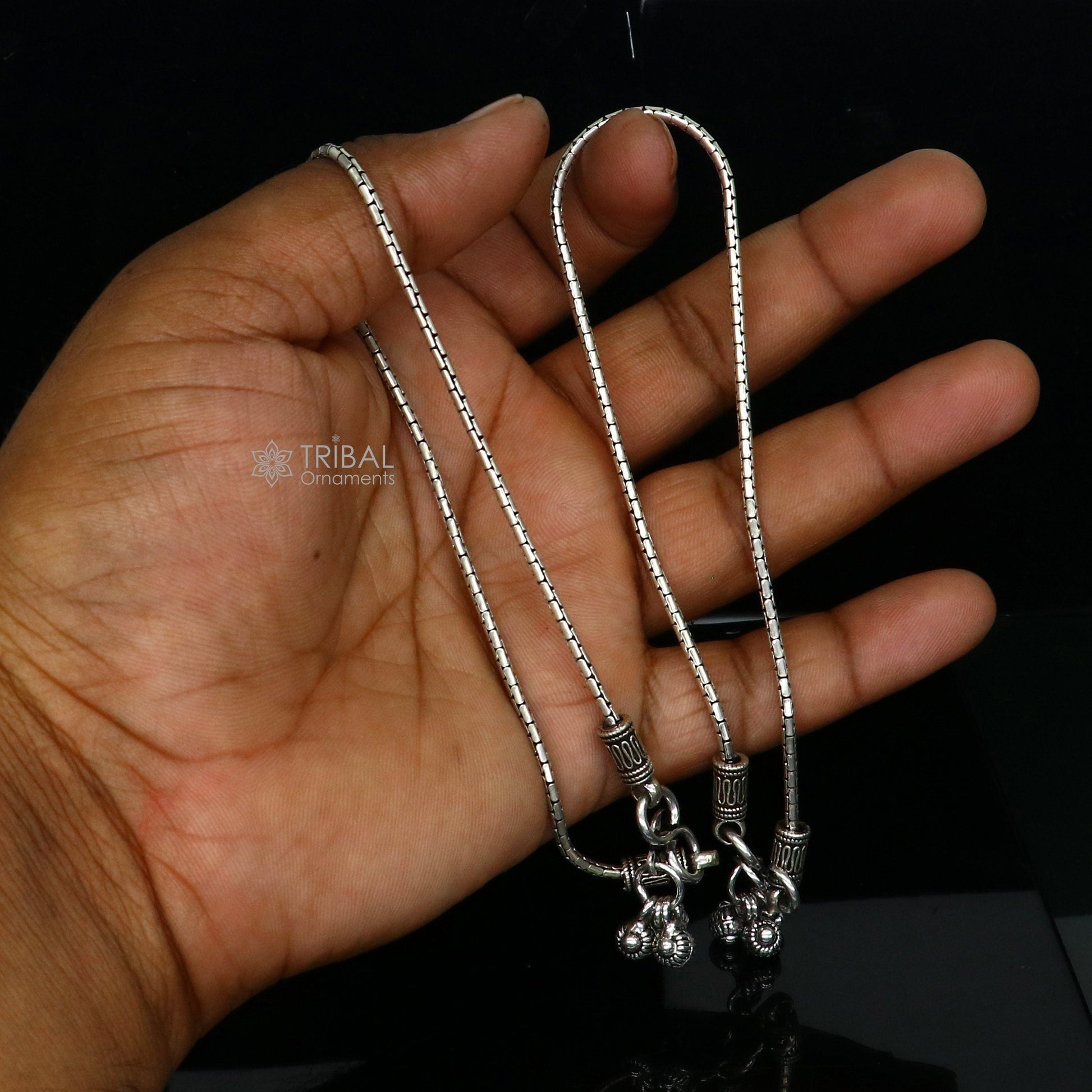 10.5" Vintage style plain chain anklet 925 sterling silver ankle bracelet, silver feet bracelet amazing belly dance jewelry ank593 - TRIBAL ORNAMENTS