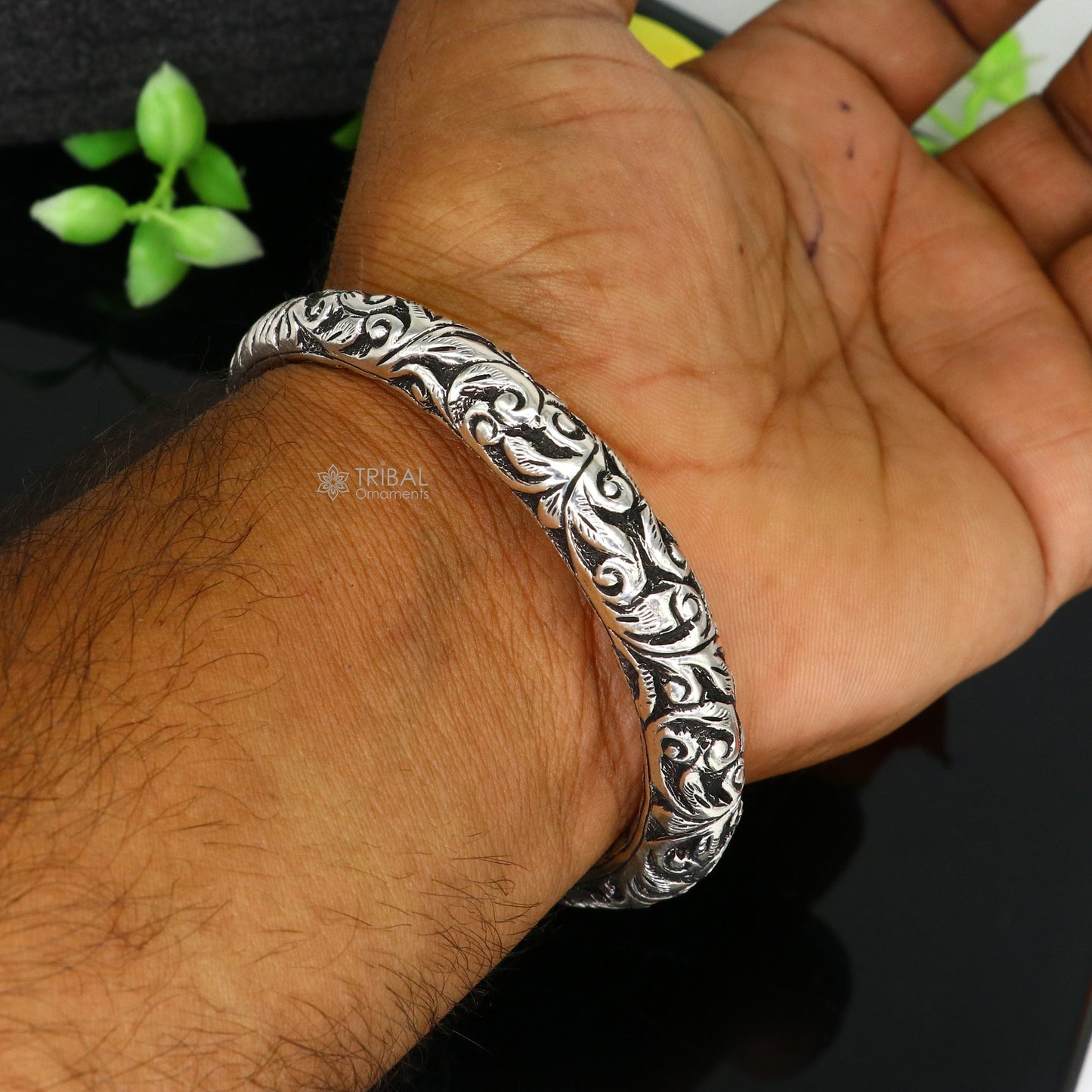 925 Sterling silver handmade Vintage style chitai work Lord Shiva trident trishul kada bangle bracelet with Rudraksha customized kada nsk761 - TRIBAL ORNAMENTS